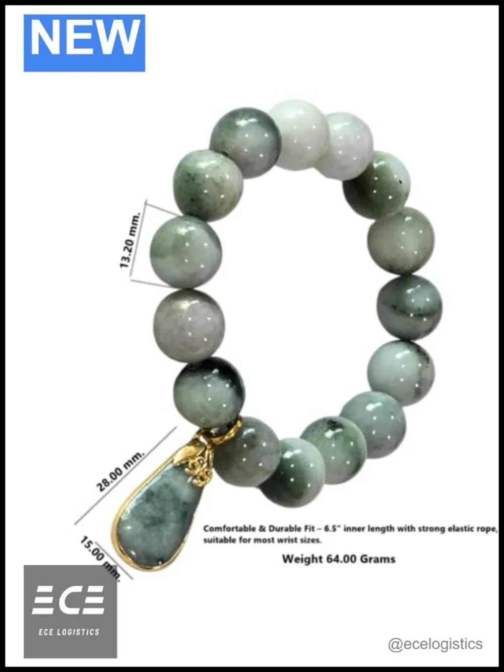 Two-Tone Green Burmese Jade Bracelet Stretch Elastic Gold Charm Feng Shui Luck